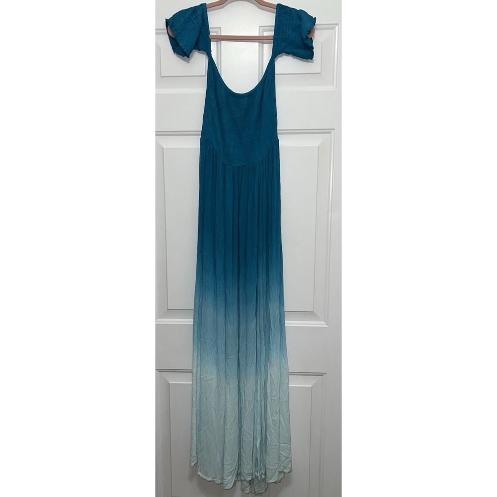 Earthbound Trading Co Turquoise Ombre Off The Shoulder Dress Large Cruise Resort